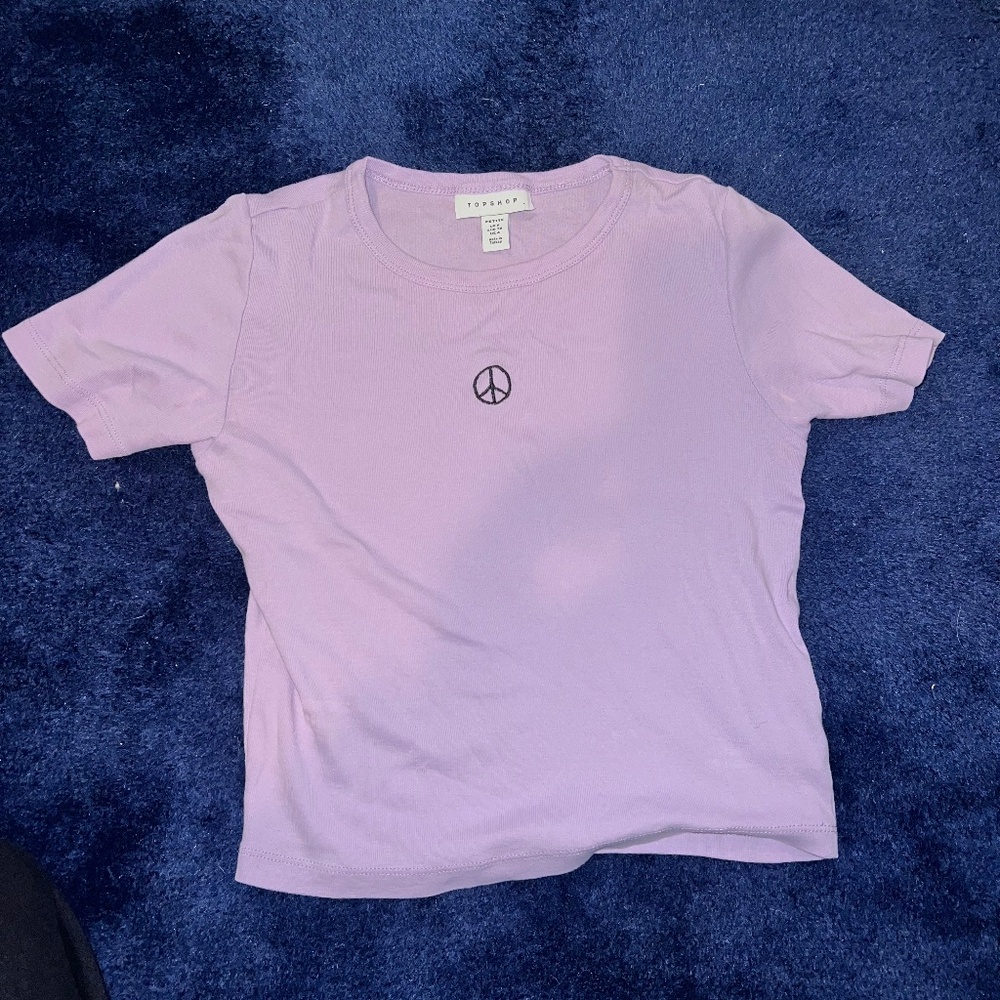 Lavender Topshop Crop Top w/ Peace Sign Design Size 4